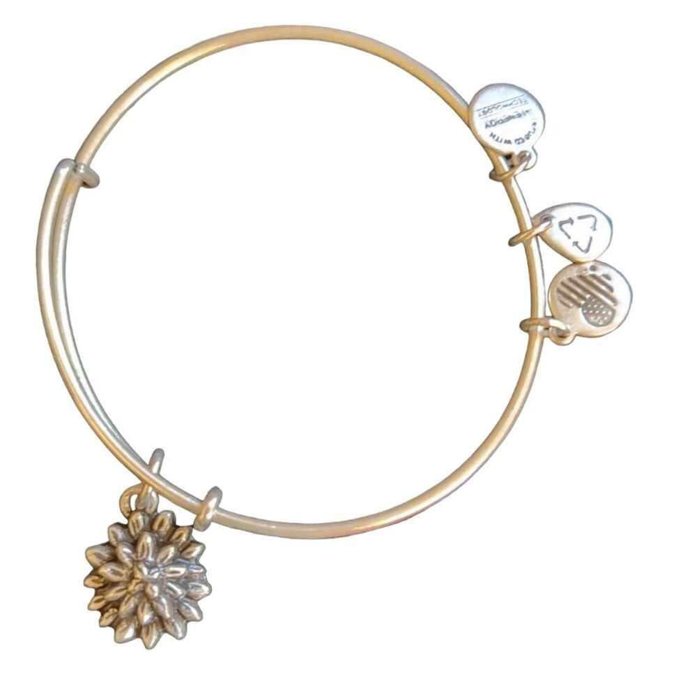 Alex and Ani Silver Water Lily Charm Bangle Bracelet Adjustable